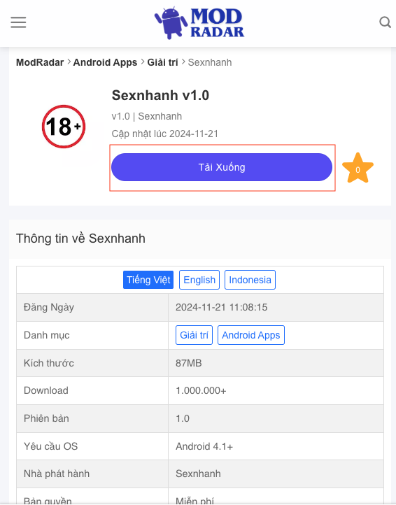 Tải xuống ứng dụng Sexnhanh