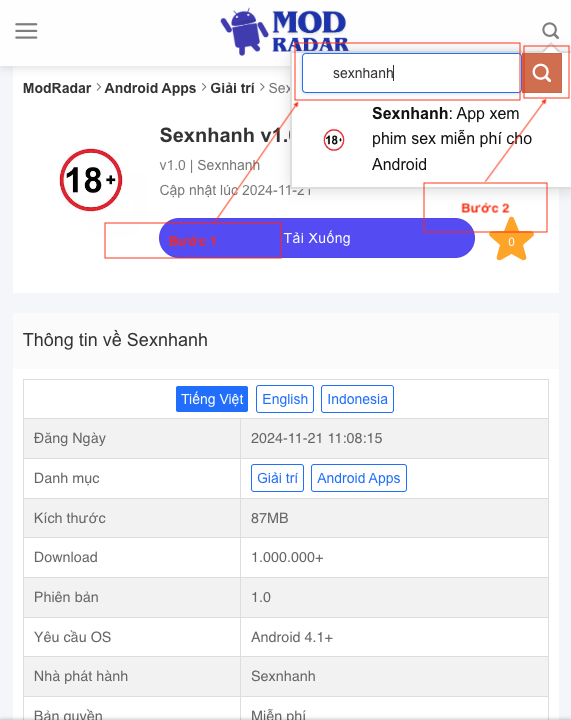 Tìm kiếm ứng dụng Sexnhanh