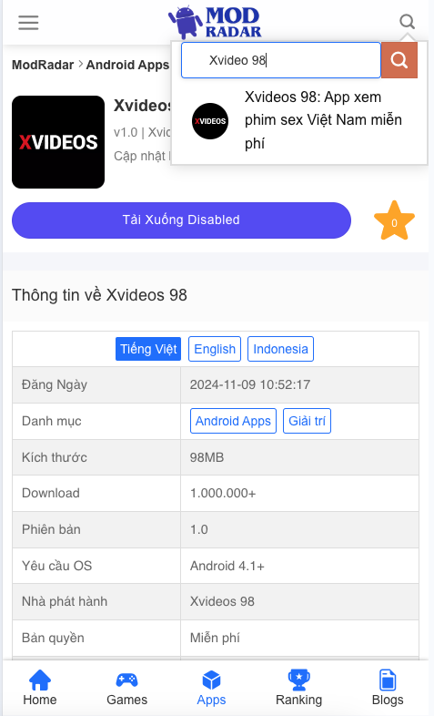 Tìm kiếm ứng dụng Xvideos 98